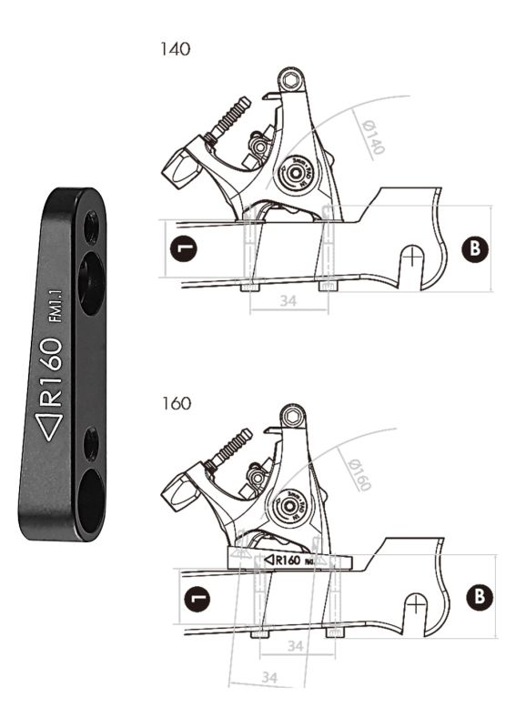 Adapter rear Tektro F-6 Flat mount 160mm